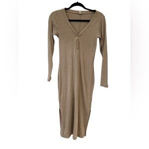 Old Navy Tan Long Sleeve V-Neck Dress